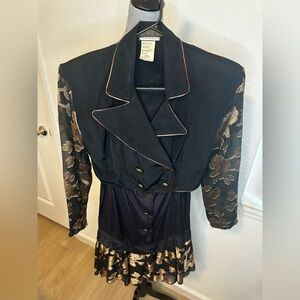 Vintage Flamingo Floral Brocade Dress & Cropped Jacket Set Size 5/6 Made in USA